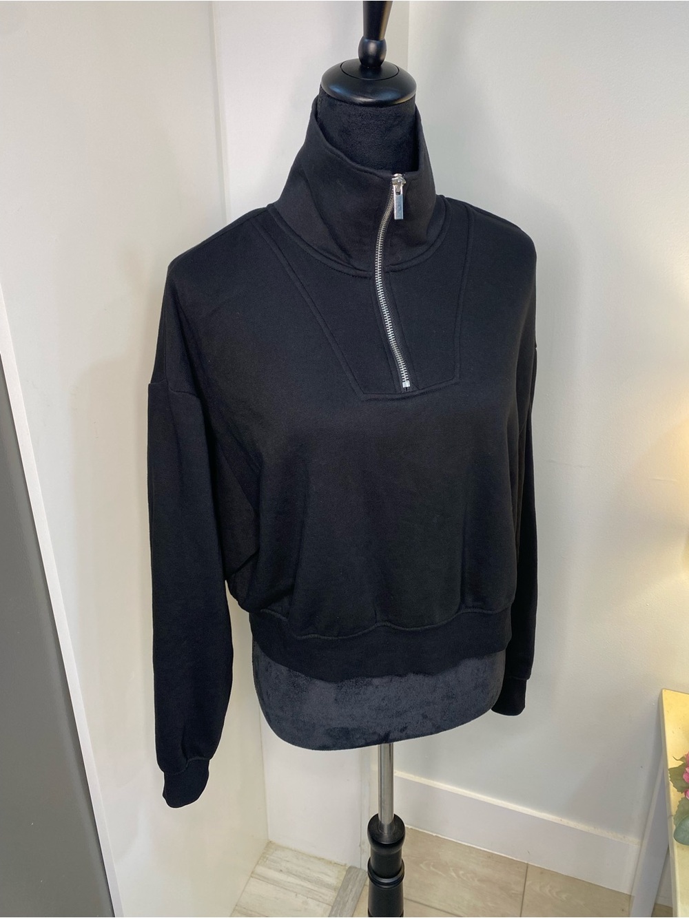 H&M Black Half-Zip V-Neck Funnel Pullover